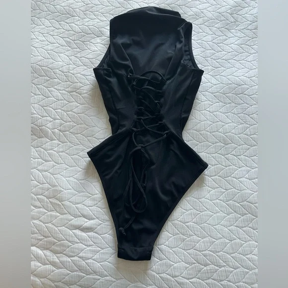 Black Zip-Front One Piece TA3 Swimsuit - Picture 3 of 3